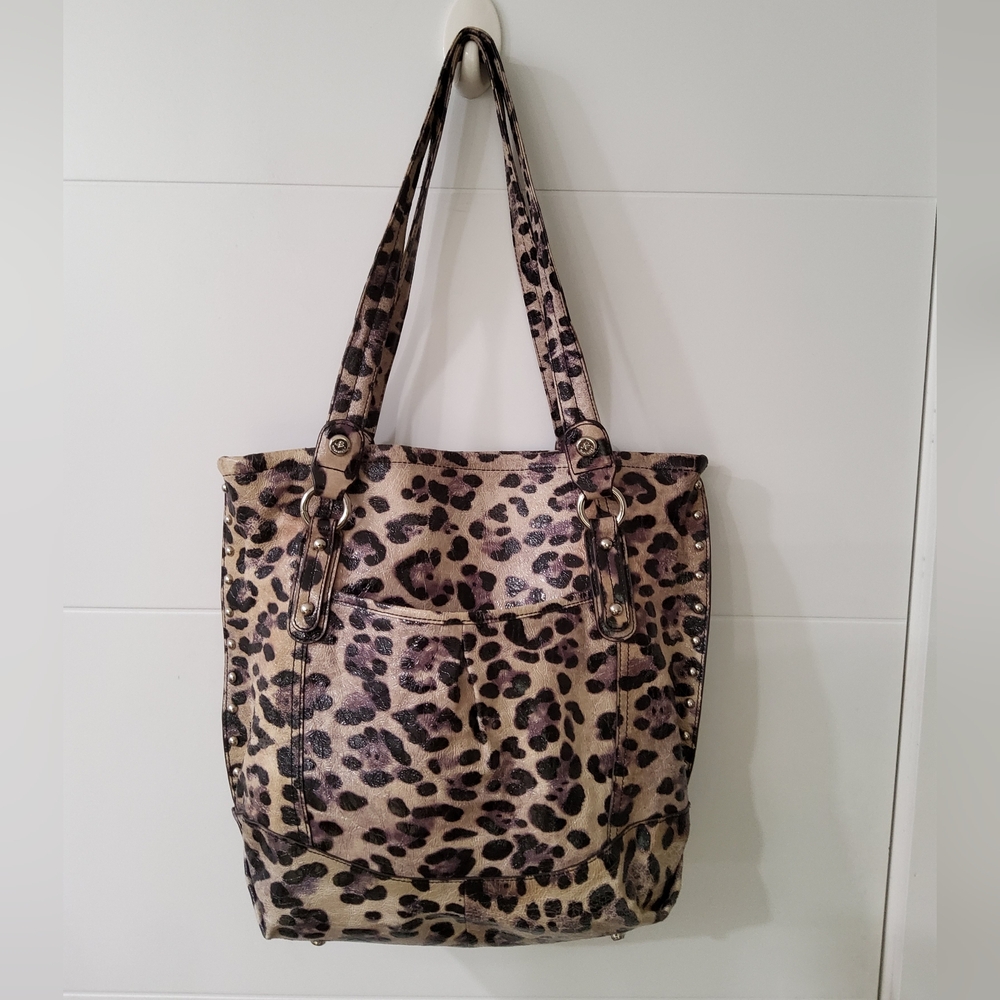 B.Makowsky Animal Print Leather Tote